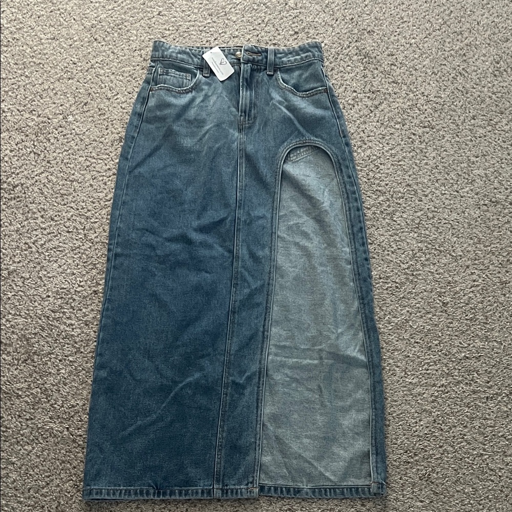 Windsor Denim Maxi Skirt with Side Slit